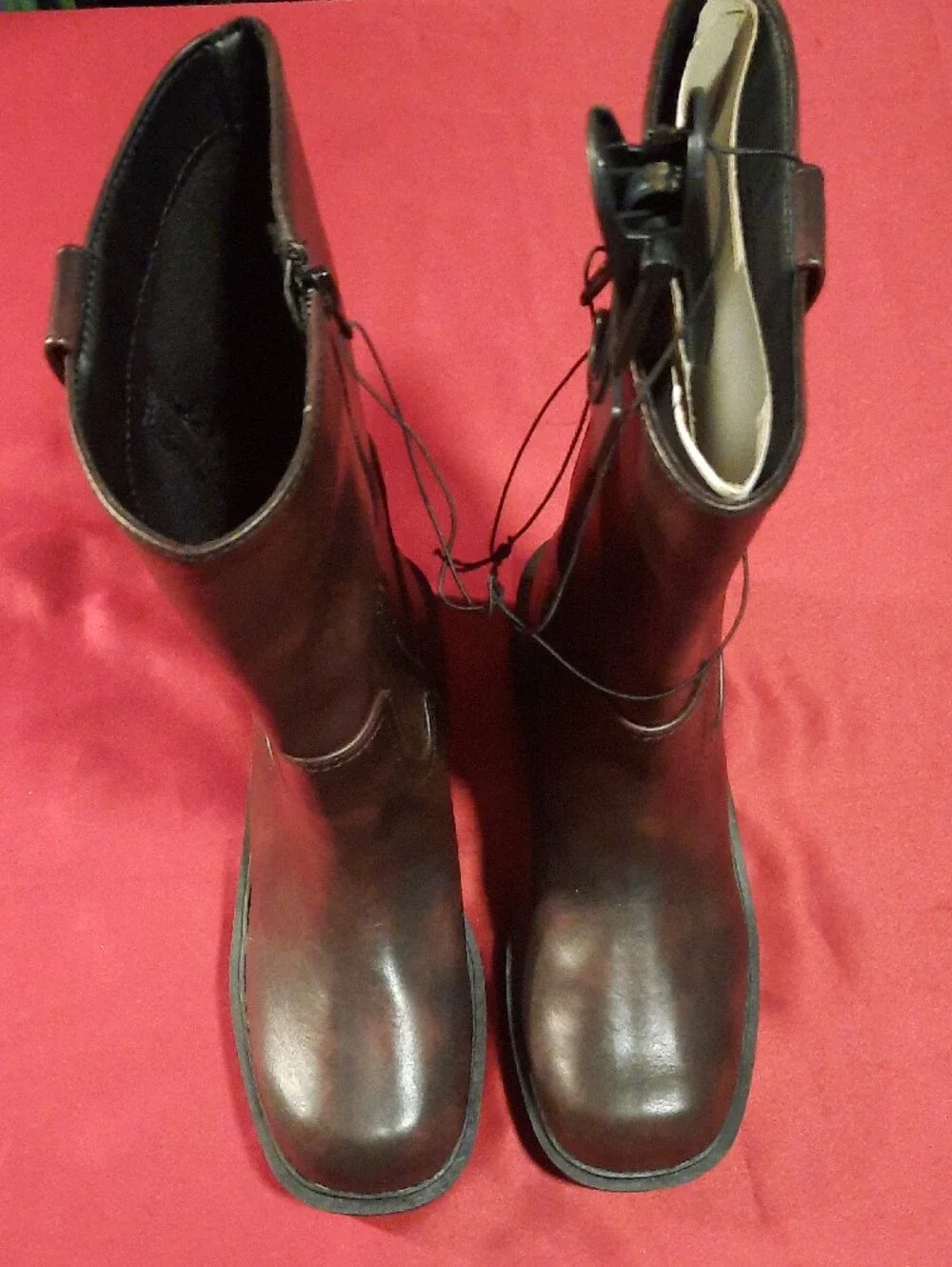 No Boundaries Brown Chunky Lug-Sole Side Zipper Mid-Calf Pull Off Boots - Picture 2 of 6